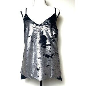 Next Sequined Distressed Sleeveless Cami Top Women Size Medium Grunge Punk Party